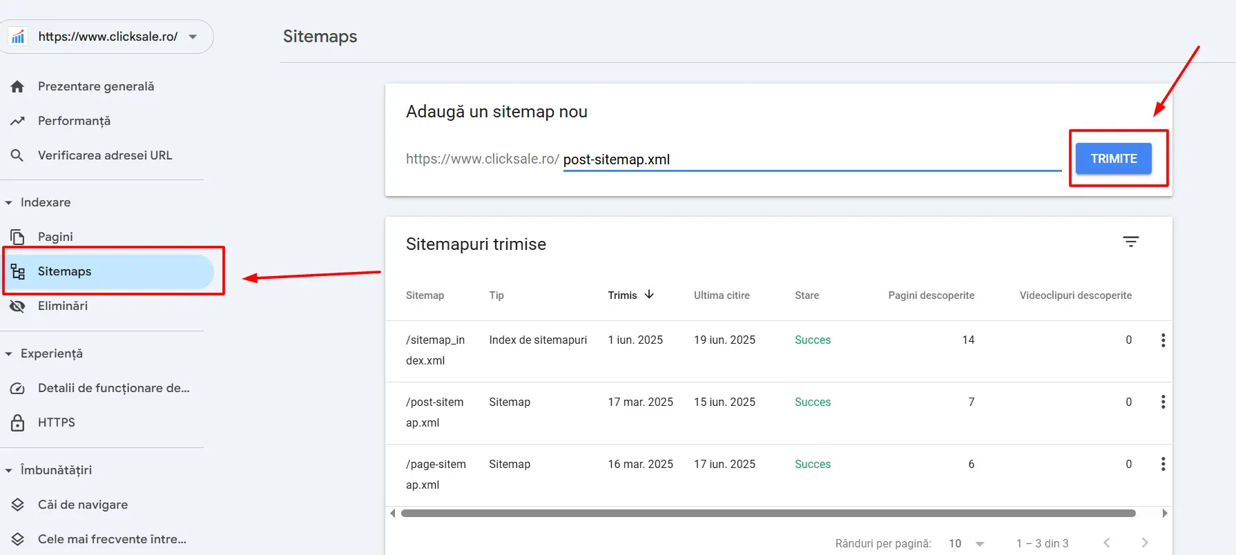 Cum să trimiți sitemapul în google search console